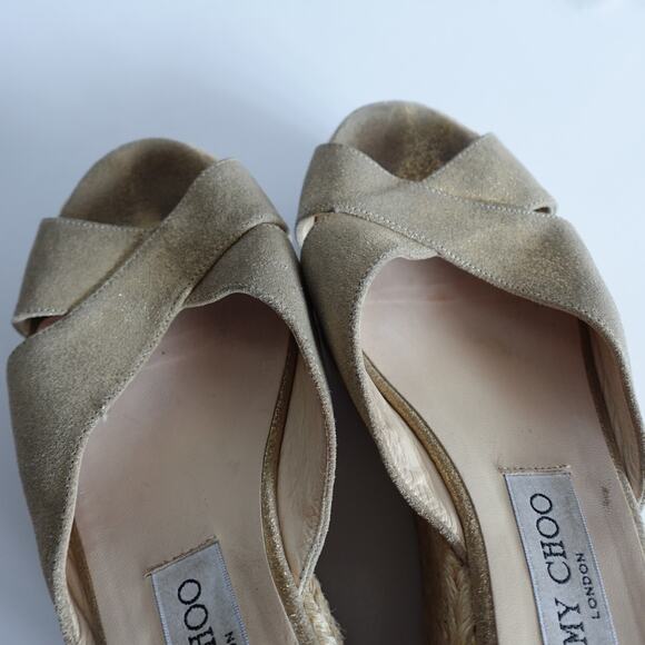 Jimmy Choo Tan Sparkly Gold Espadrille Platform Sandals - Picture 14 of 16